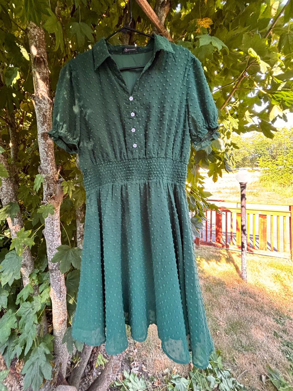 Classic Green Swiss Dot Shirtwaist Dress Size L